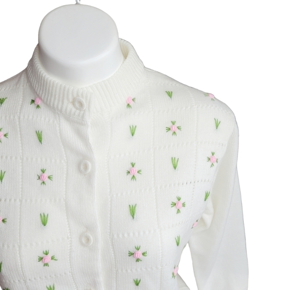 Vintage Sweaters - Vintage White Cardigan  Small Grandmacore